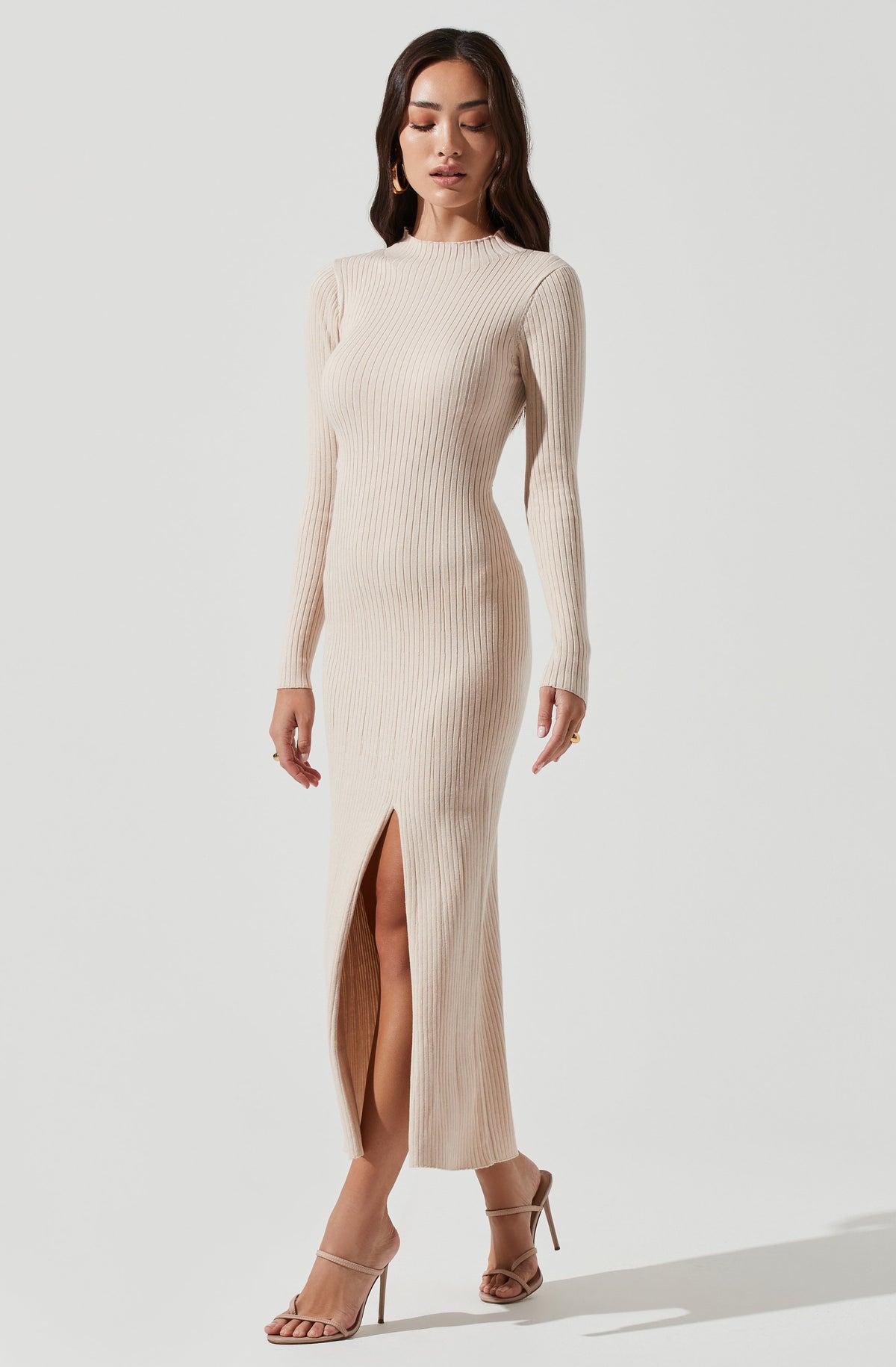 Long Sleeve Hi Slit Midi Sweater Dress ...